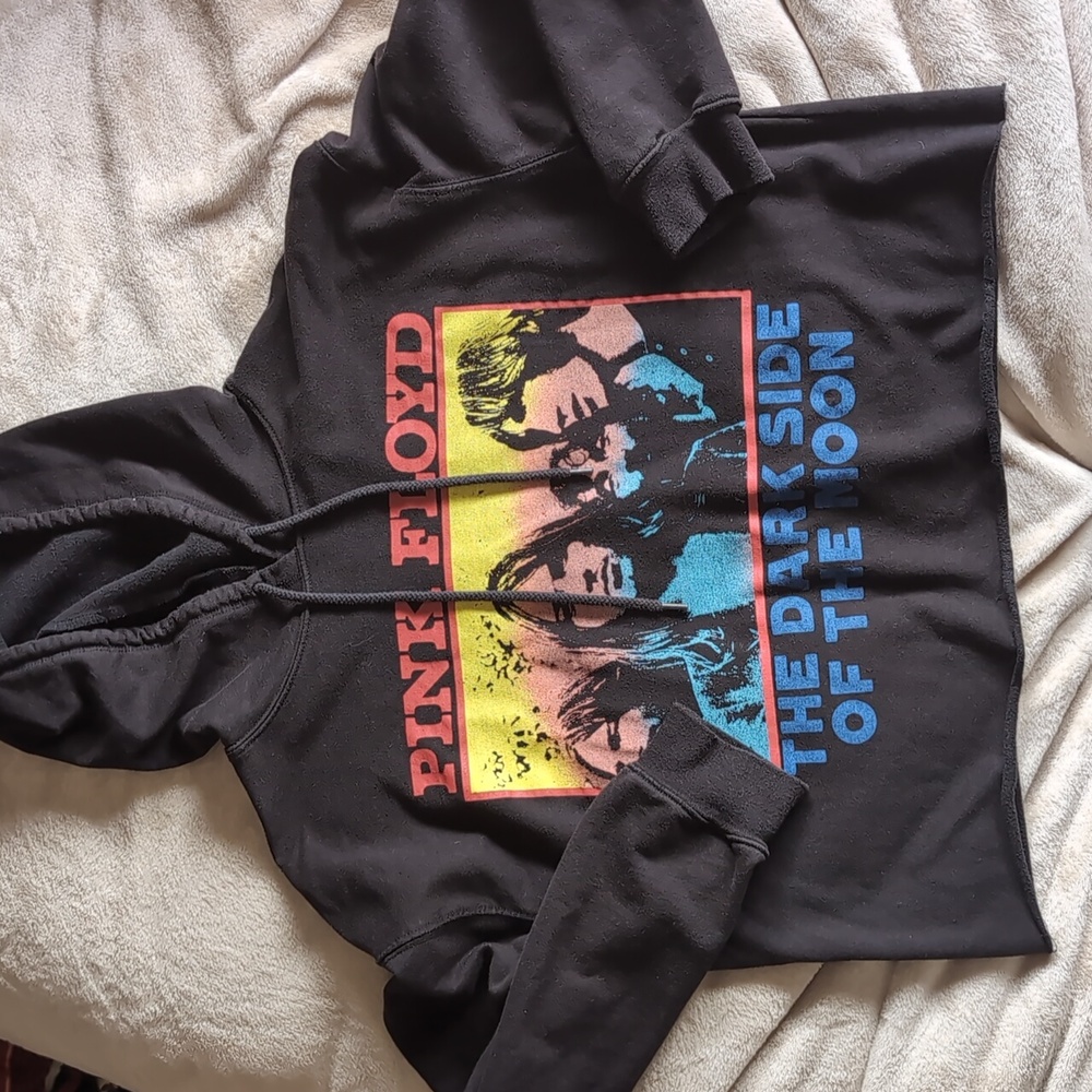 Pink Floyd Black Cotton Blend Apparel Crop Top Sweater